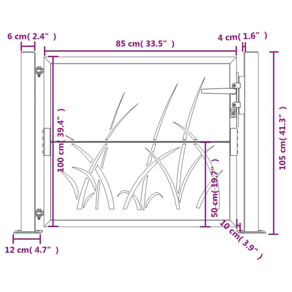 vidaXL Portail de jardin 105x105 cm acier corten conception d'herbe