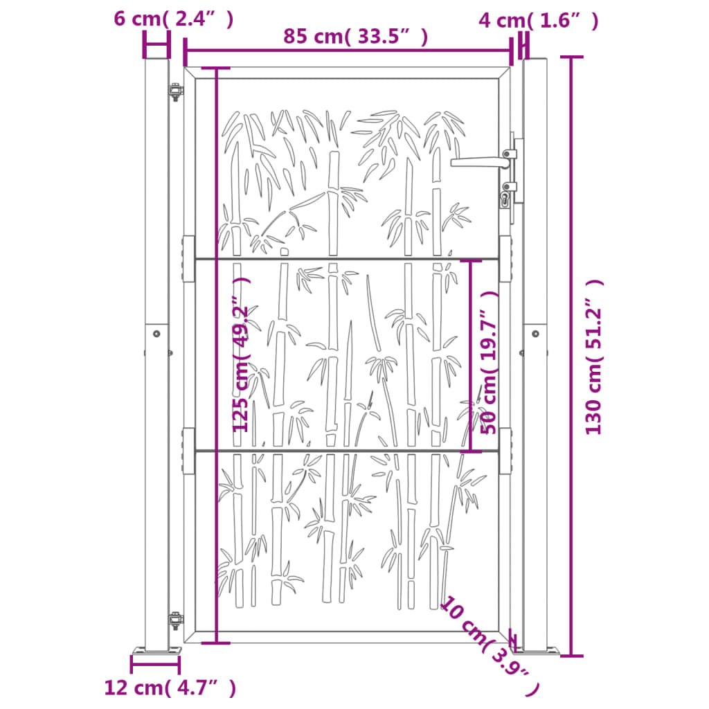 vidaXL Portail de jardin 105x130 cm acier corten design de bambou