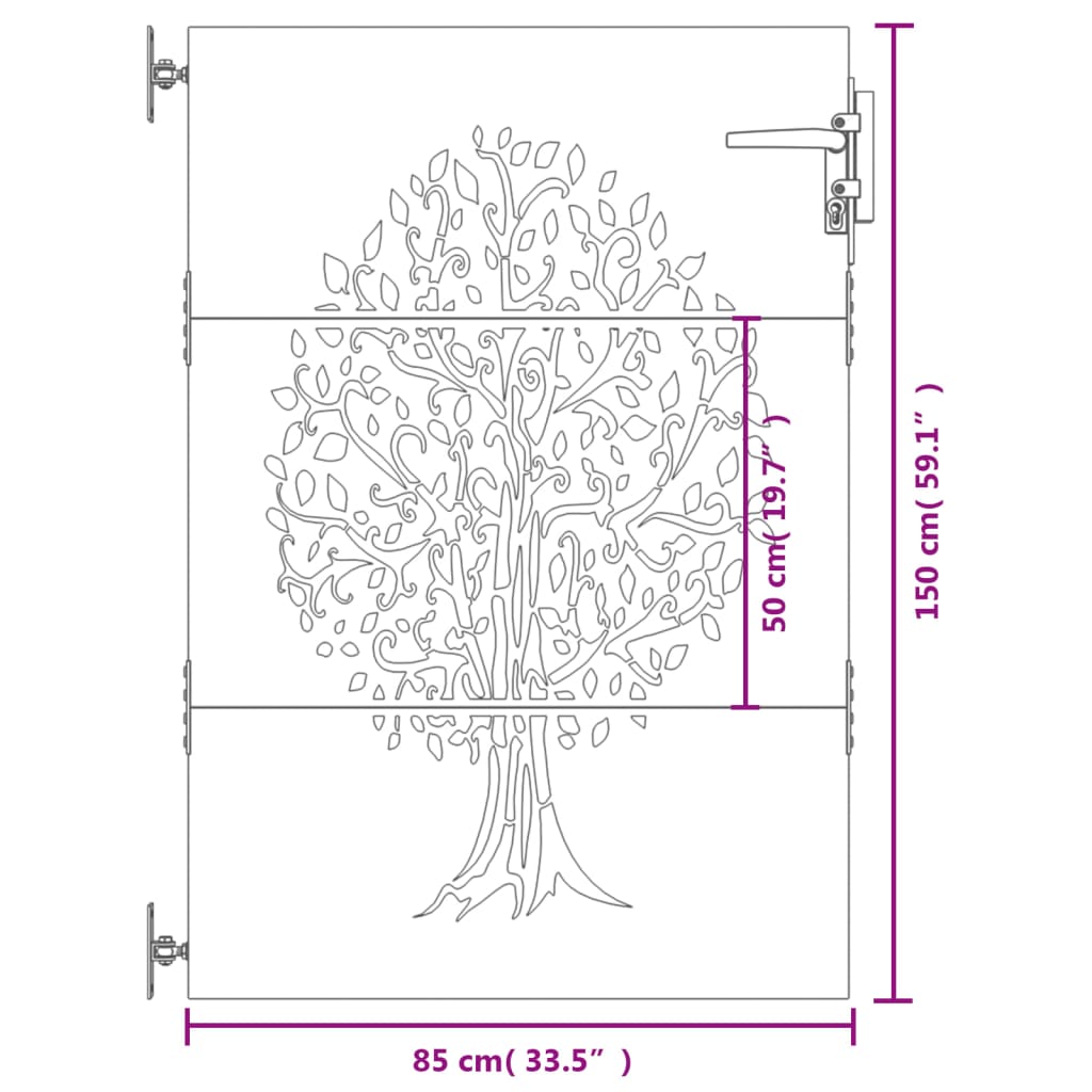 vidaXL Portail de jardin 85x150 cm acier corten conception de l'arbre