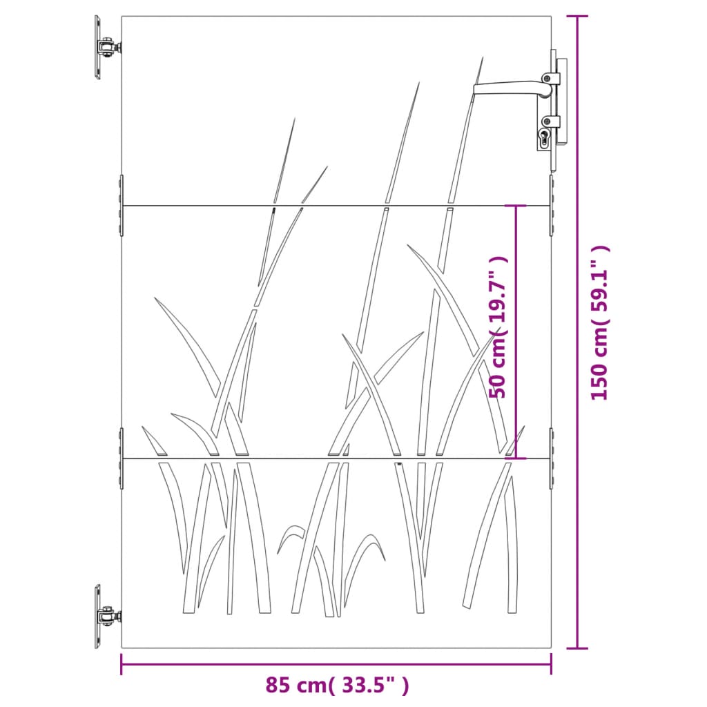 vidaXL Portail de jardin 85x150 cm acier corten conception d'herbe