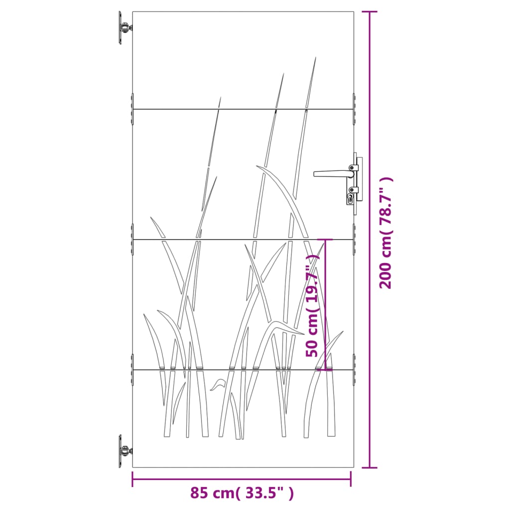 vidaXL Portail de jardin 85x200 cm acier corten conception d'herbe