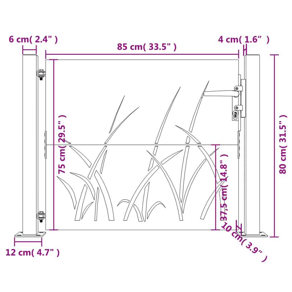 vidaXL Portail de jardin 105x80 cm acier corten conception d'herbe