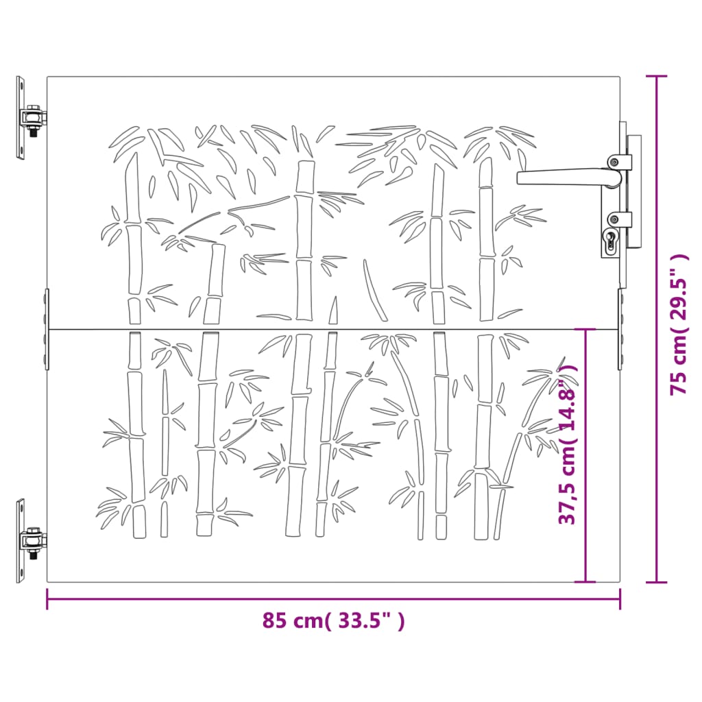 vidaXL Portail de jardin 85x75 cm acier corten design de bambou