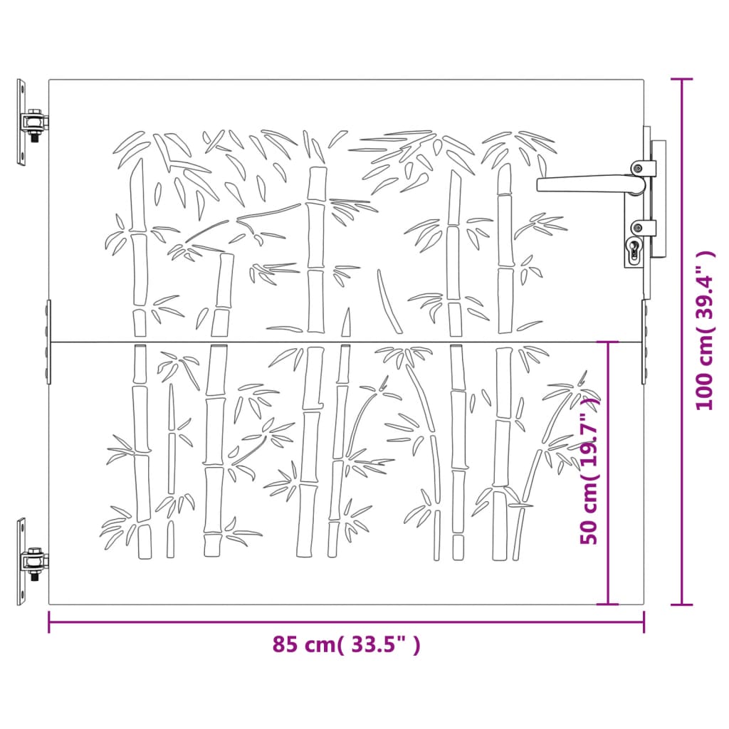 vidaXL Portail de jardin 85x100 cm acier corten design de bambou