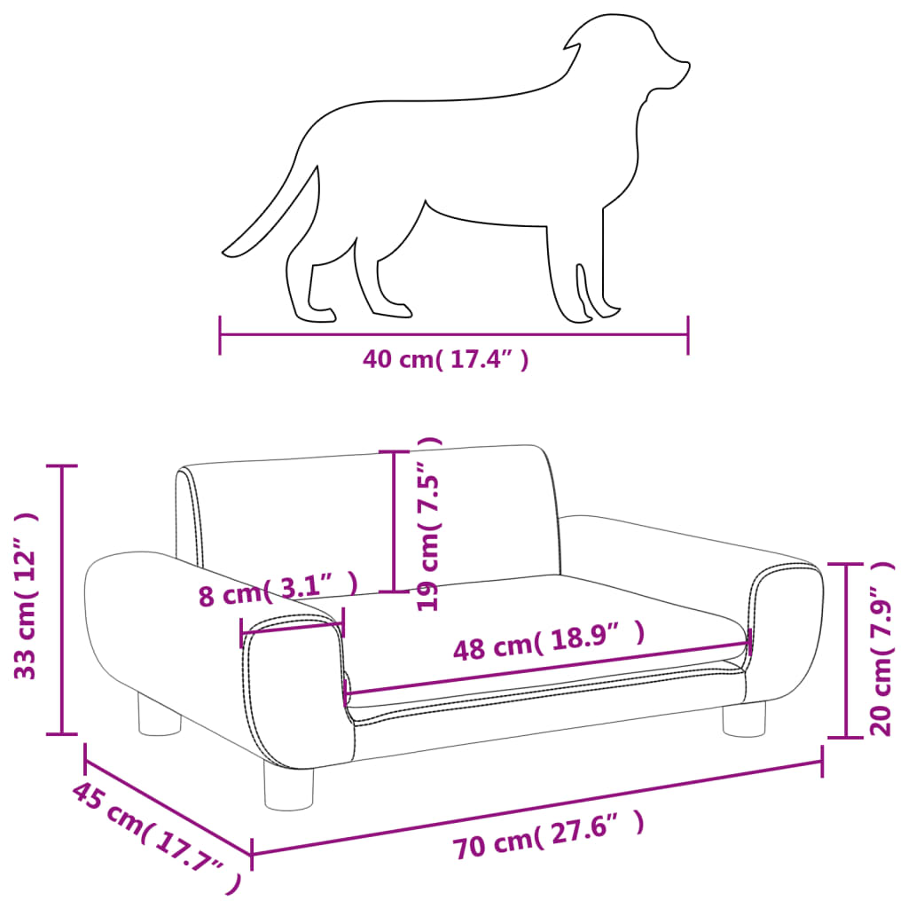 vidaXL Lit pour chien gris foncé 70x45x33 cm velours