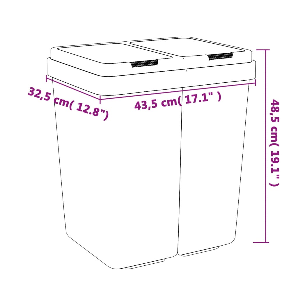 vidaXL Poubelle double blanc 2x25 L