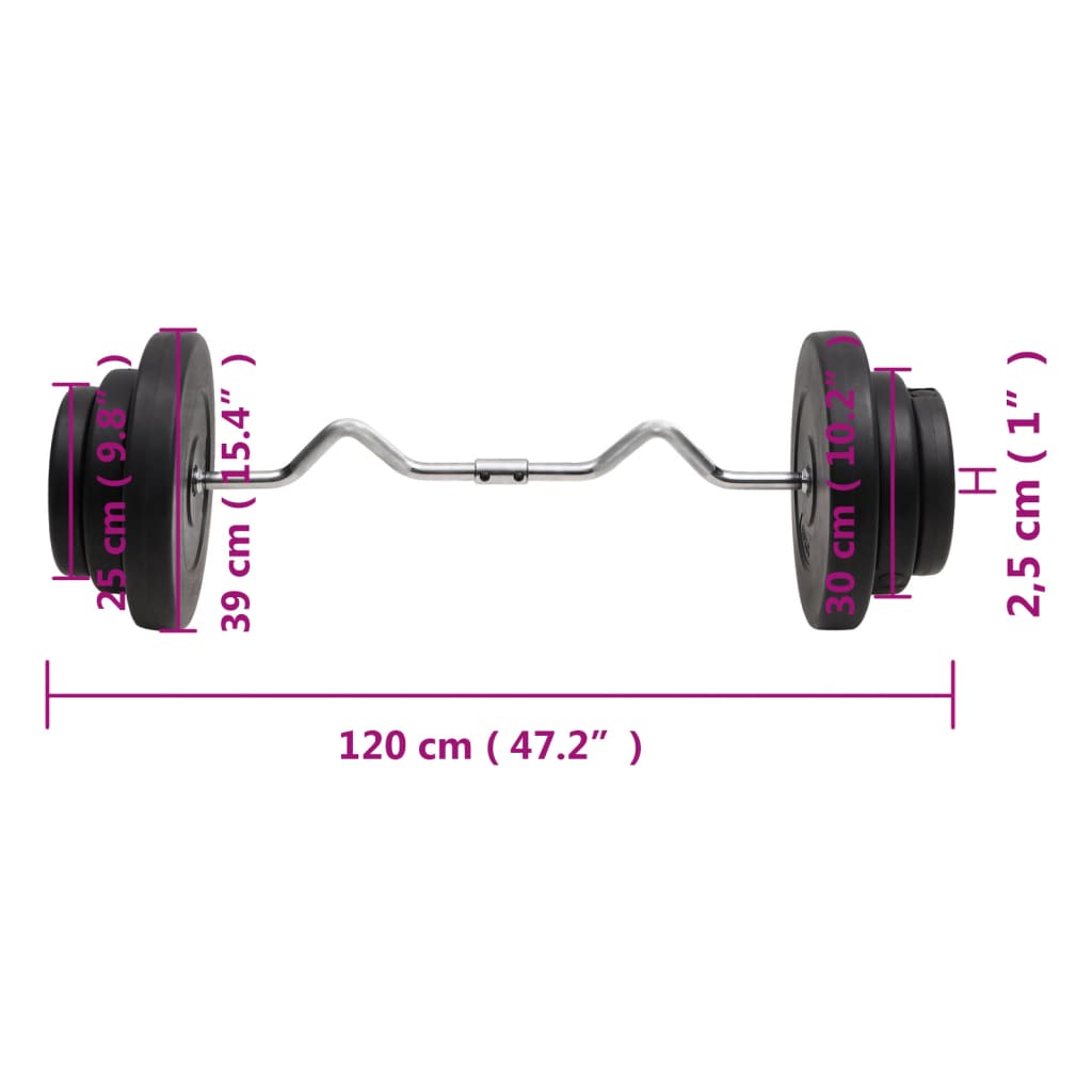 vidaXL Barre d'haltères ondulée avec plaques 60 kg