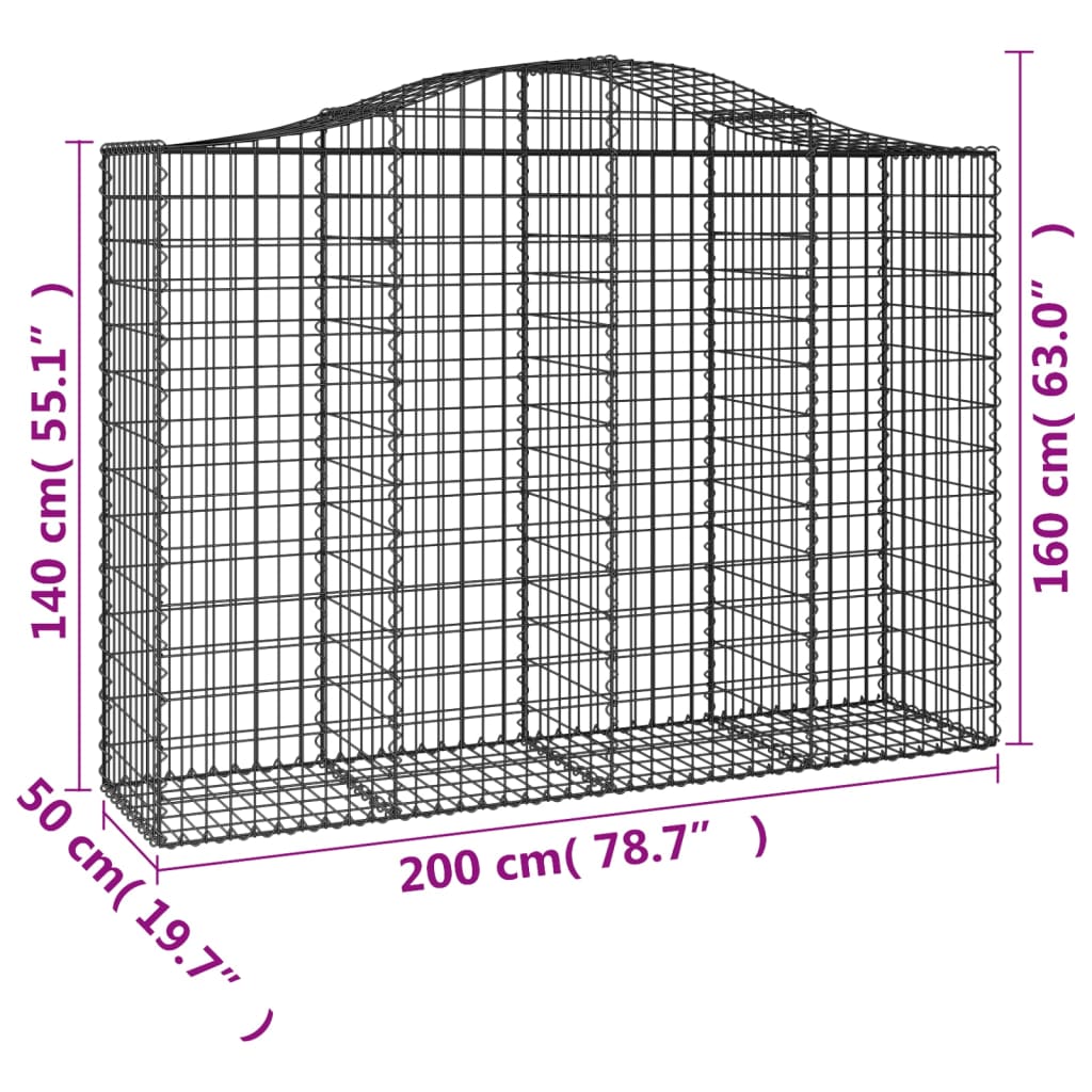 vidaXL Paniers à gabions arqués 50 pcs 200x50x140/160 cm Fer galvanisé