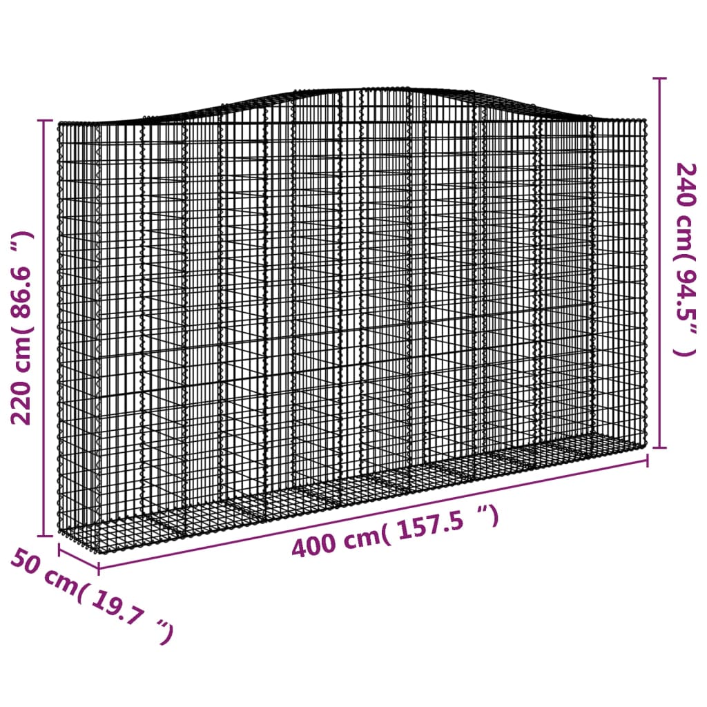 vidaXL Paniers à gabions arqués 10 pcs 400x50x220/240 cm Fer galvanisé