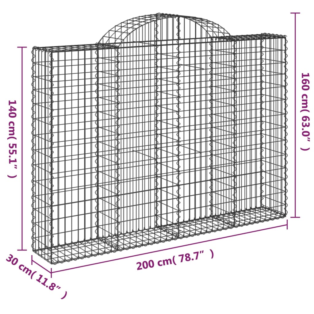 vidaXL Paniers à gabions arqués 13 pcs 200x30x140/160 cm Fer galvanisé