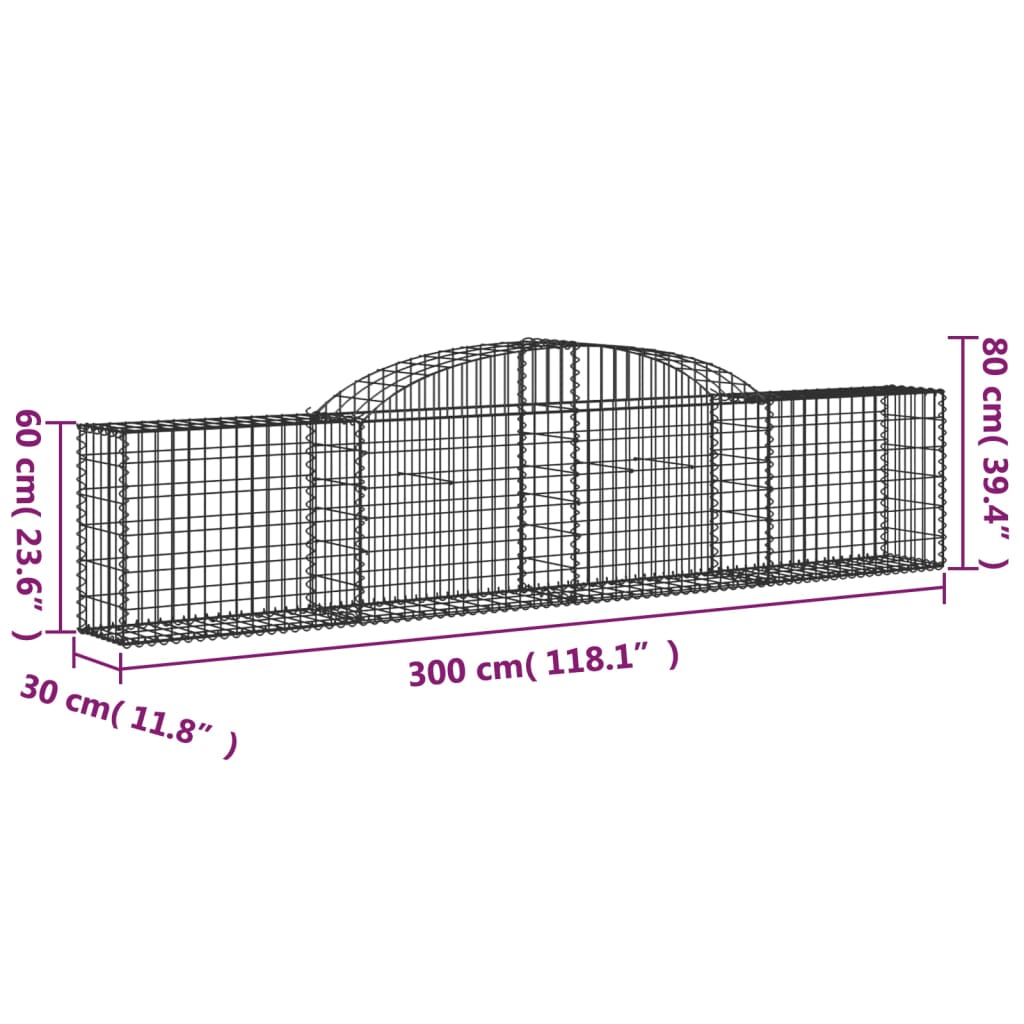 vidaXL Paniers à gabions arqués 30 pcs 300x30x60/80 cm fer galvanisé