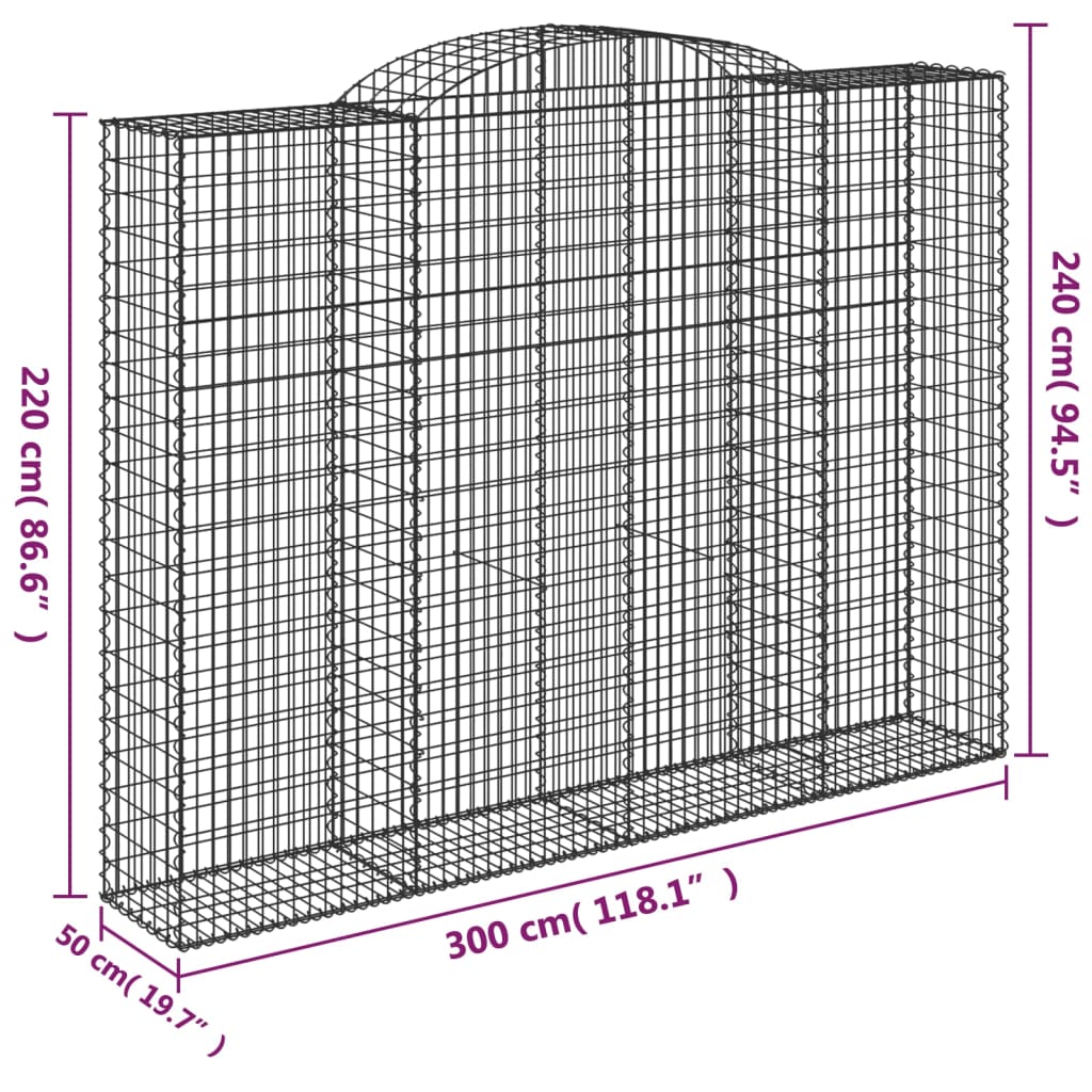vidaXL Paniers à gabions arqués 8 pcs 300x50x220/240 cm fer galvanisé