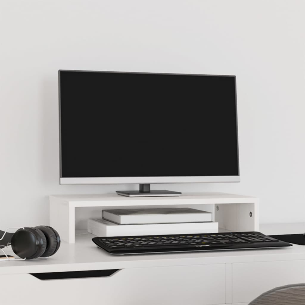 vidaXL Support de moniteur Blanc 50x27x10 cm Bois de pin solide
