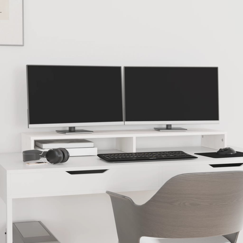 vidaXL Support de moniteur Blanc 100x27x10 cm Bois de pin solide