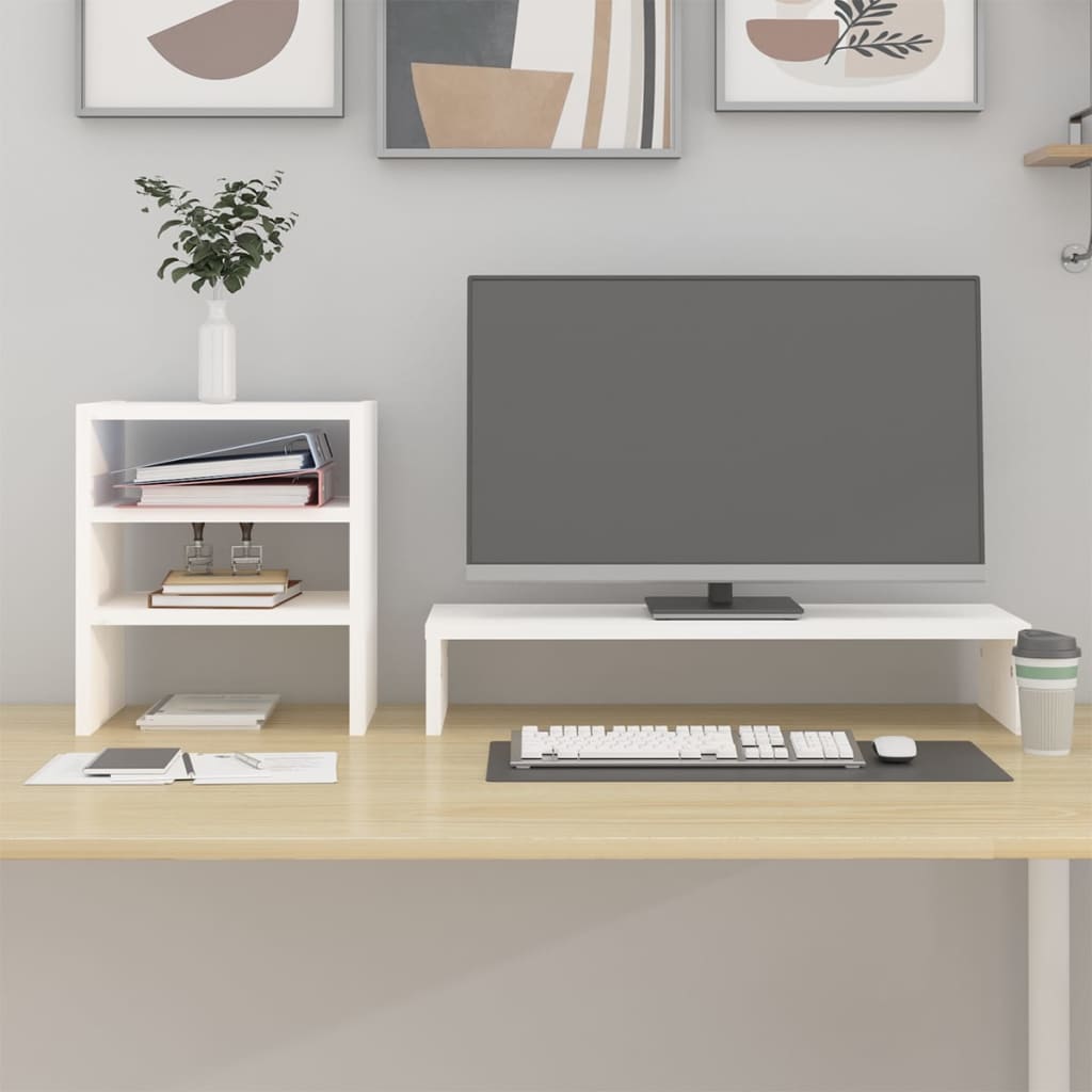 vidaXL Support de moniteur Blanc 81x20x30 cm Bois de pin solide