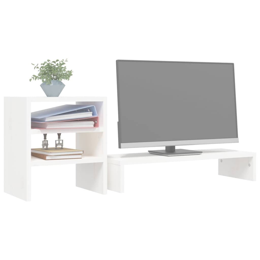 vidaXL Support de moniteur Blanc 81x20x30 cm Bois de pin solide