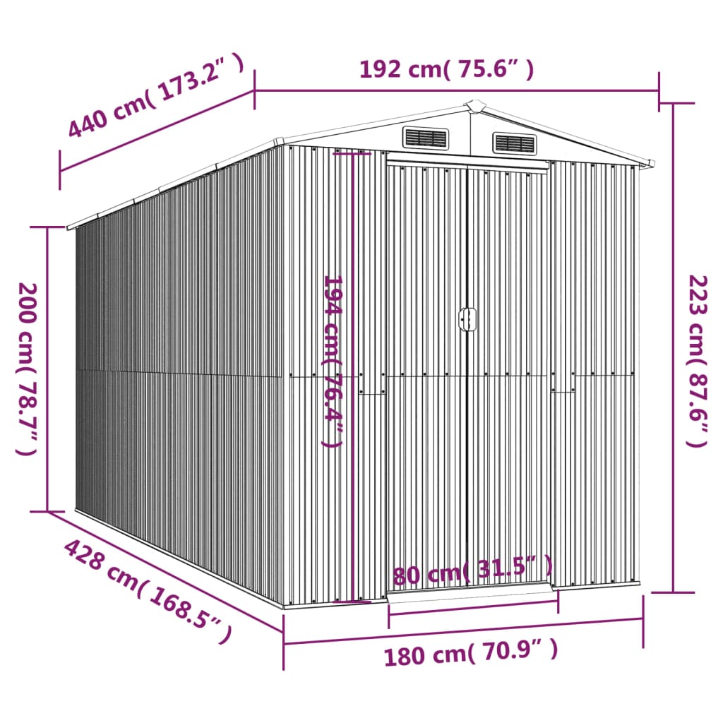 vidaXL Abri de jardin Marron foncé 192x440x223 cm Acier galvanisé