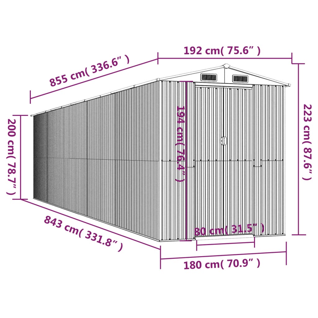 vidaXL Abri de jardin Marron foncé 192x855x223 cm Acier galvanisé