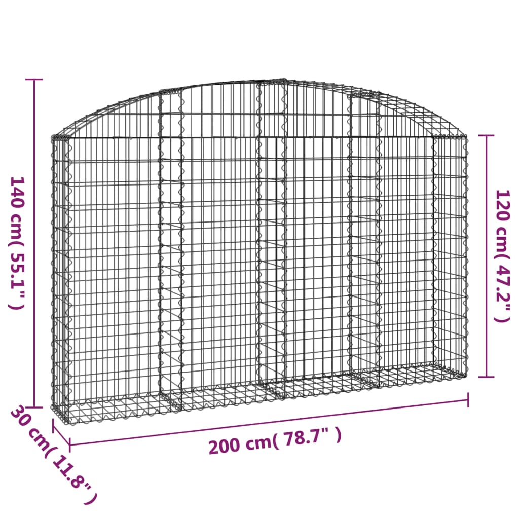 vidaXL Panier de gabions arqué 200x30x120/140 cm Fer galvanisé