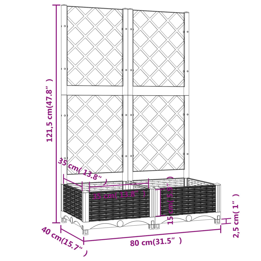 vidaXL Jardinière avec treillis Blanc 80x40x121,5 cm PP