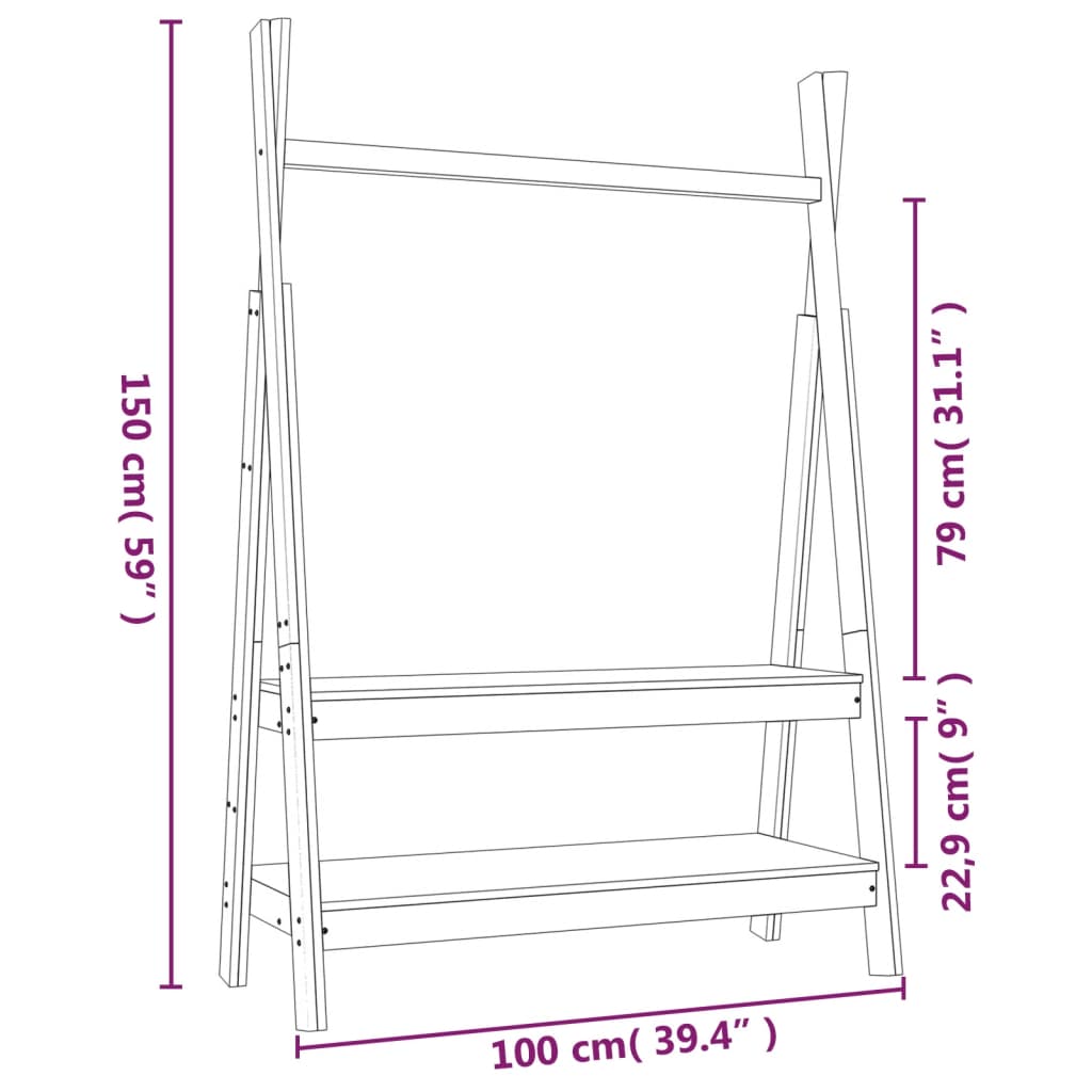 vidaXL Porte-vêtements 100x45,5x150 cm Bois de pin massif