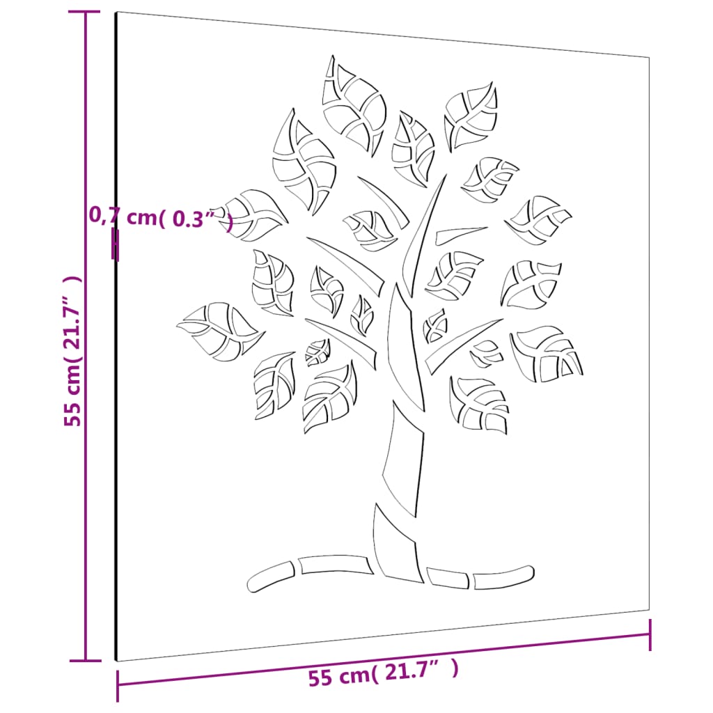 vidaXL Décoration murale jardin 55x55 cm acier corten design d'arbre