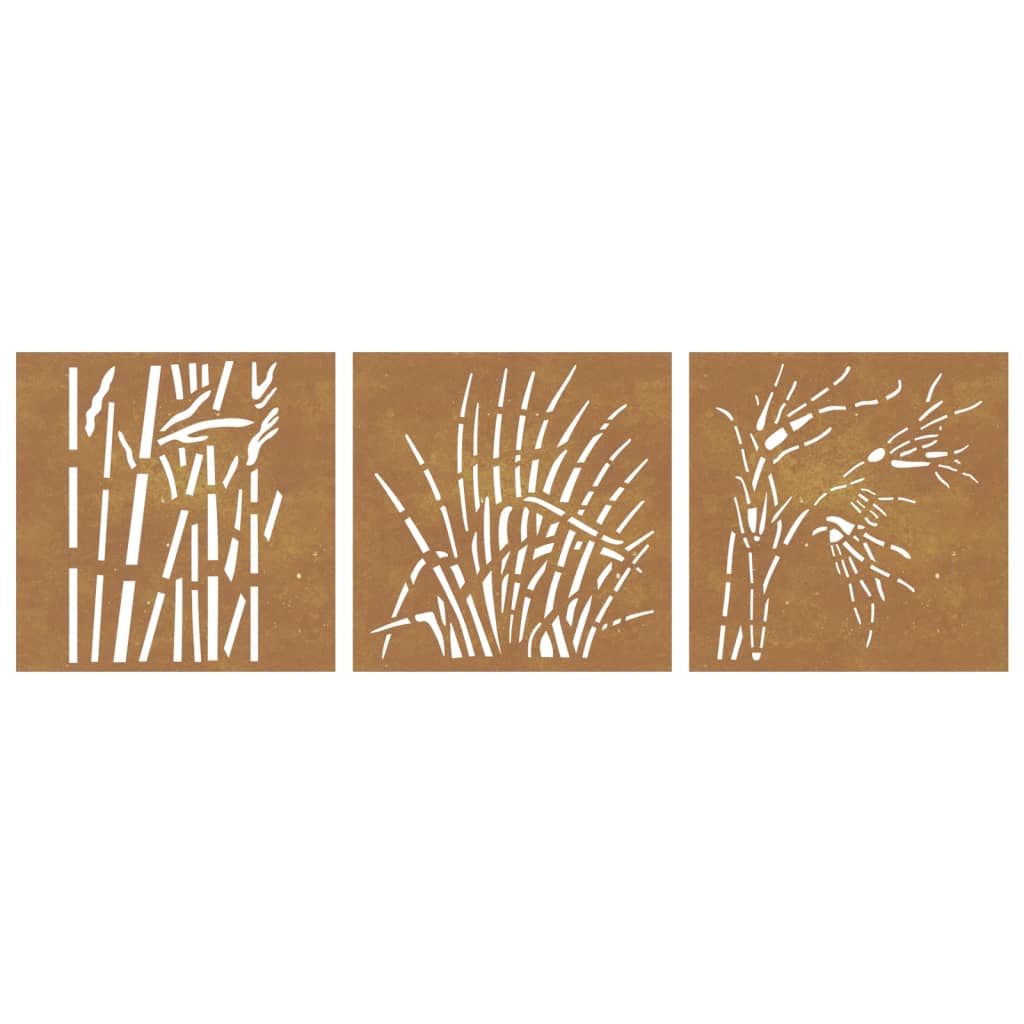vidaXL Décorations murales jardin 3 pcs 55x55 cm design d'herbe