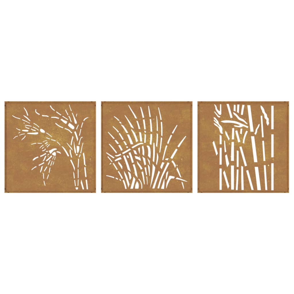 vidaXL Décorations murales jardin 3 pcs 55x55 cm design d'herbe