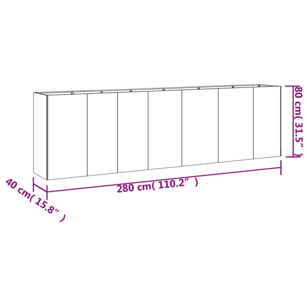 vidaXL Lit surélevé de jardin 280x40x80 cm acier corten