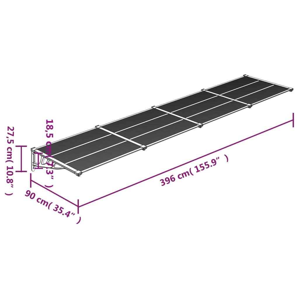 vidaXL Auvent de porte Gris et transparent 396x90 cm Polycarbonate