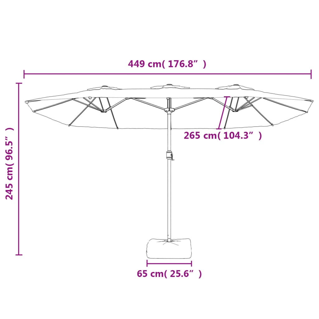 vidaXL Parasol à double tête avec LED blanc sable 449x245 cm