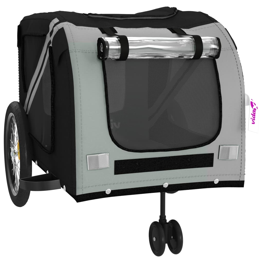 vidaXL Remorque de vélo pour animaux de compagnie gris et noir