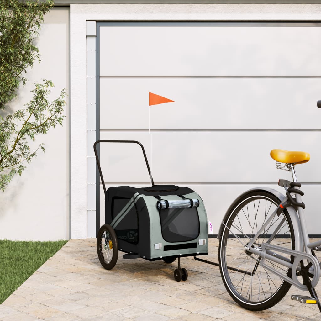 vidaXL Remorque de vélo pour animaux de compagnie gris et noir