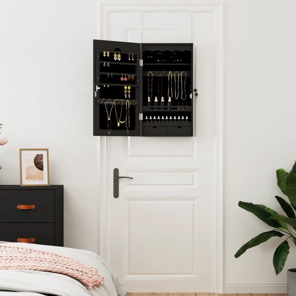vidaXL Armoire à bijoux avec miroir murale noir 37,5x10x67 cm