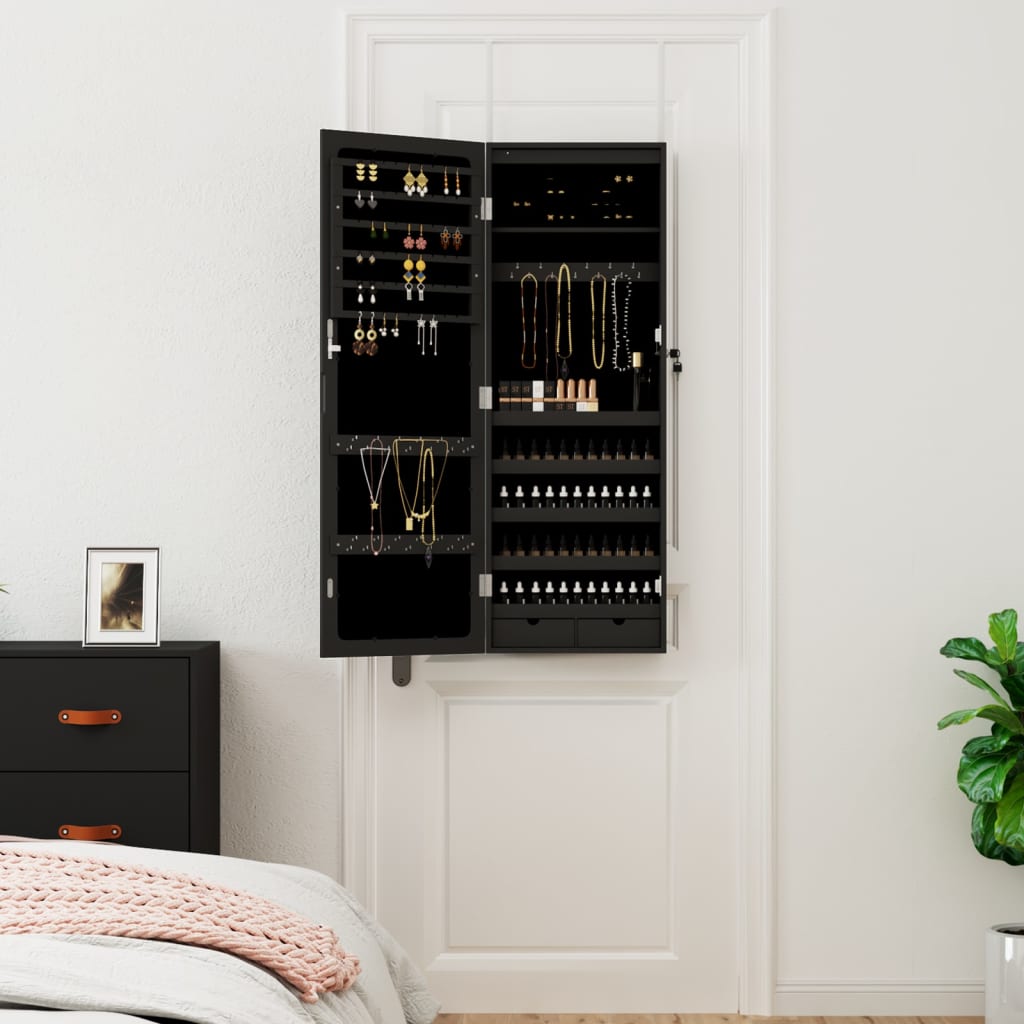 vidaXL Armoire à bijoux avec miroir et éclairage LED mural noir