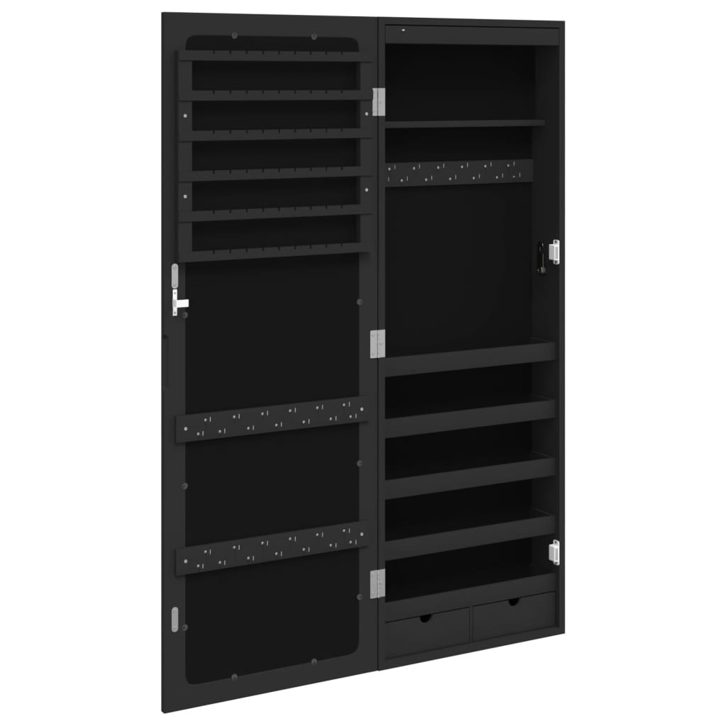 vidaXL Armoire à bijoux avec miroir et éclairage LED mural noir