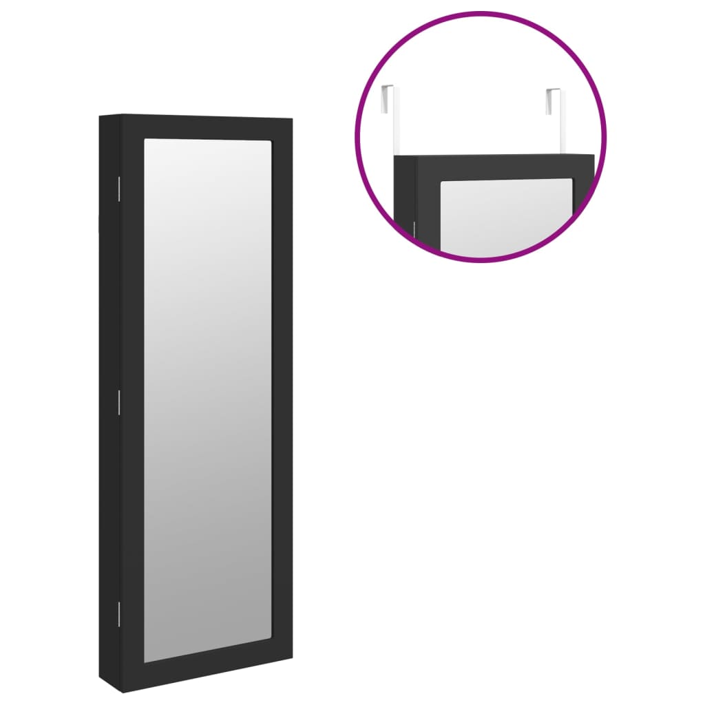vidaXL Armoire à bijoux avec miroir et éclairage LED mural noir