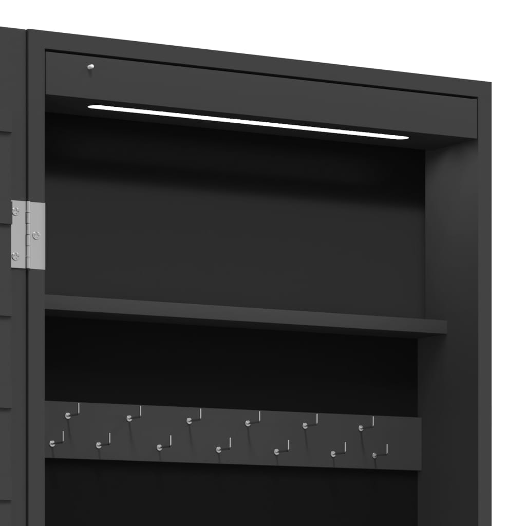 vidaXL Armoire à bijoux avec miroir et éclairage LED mural noir