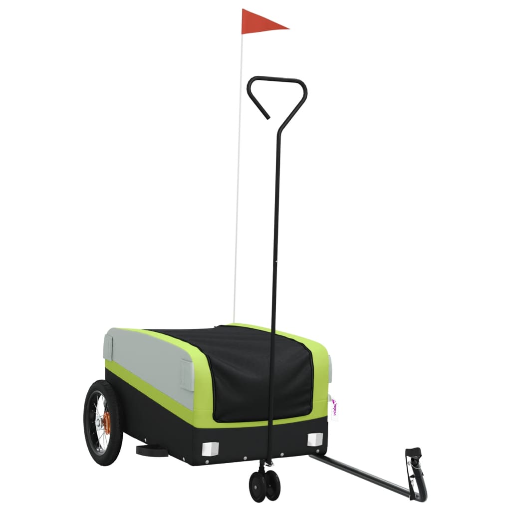 vidaXL Remorque de vélo noir et vert 30 kg fer