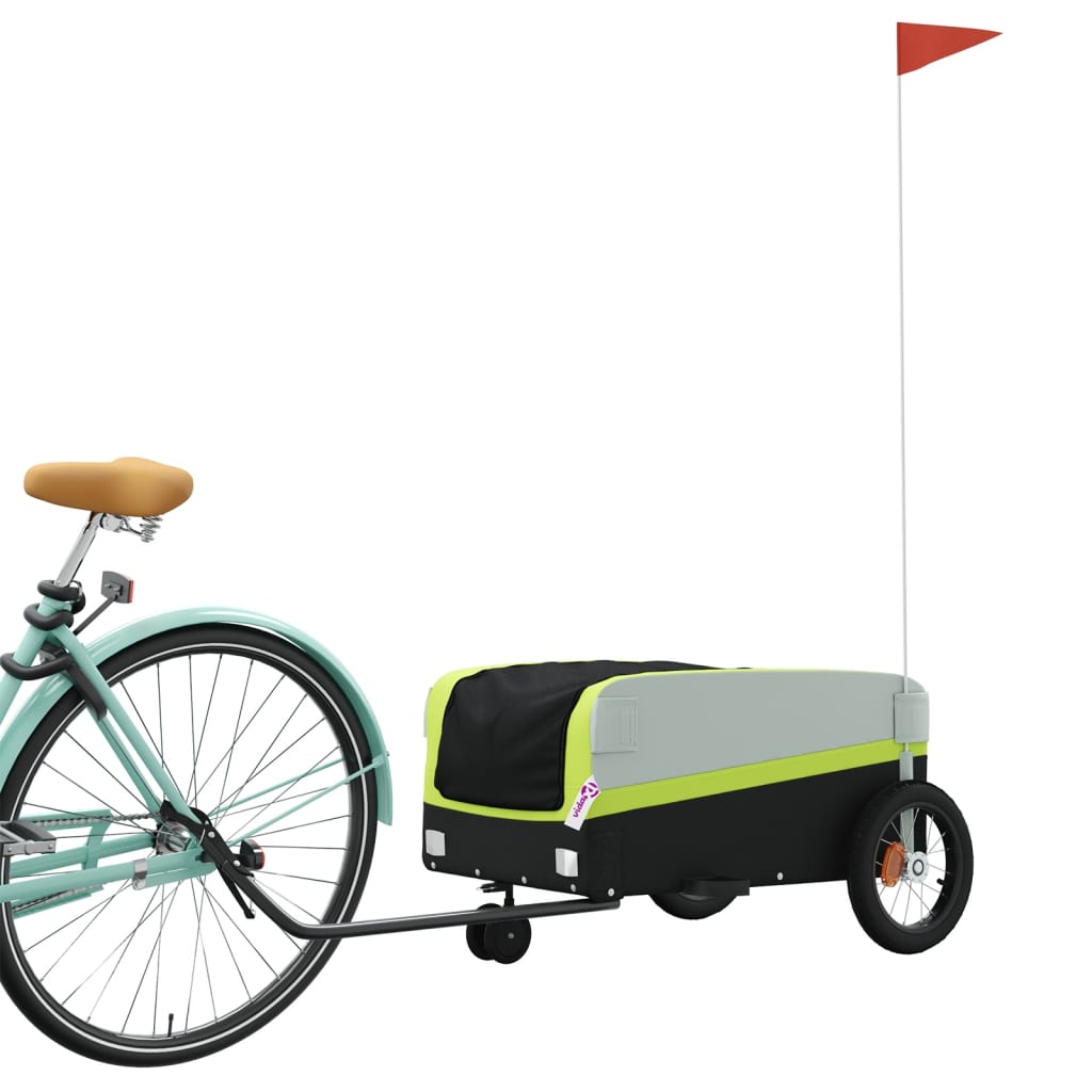 vidaXL Remorque de vélo noir et vert 30 kg fer