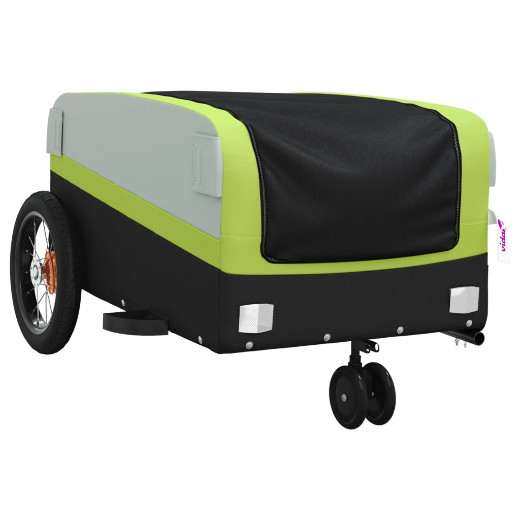 vidaXL Remorque de vélo noir et vert 30 kg fer