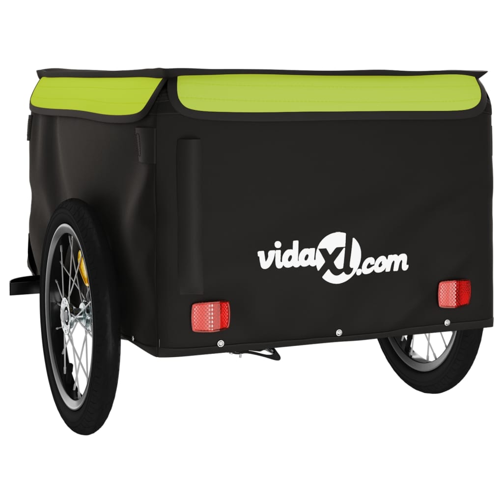 vidaXL Remorque de vélo noir et vert 45 kg fer