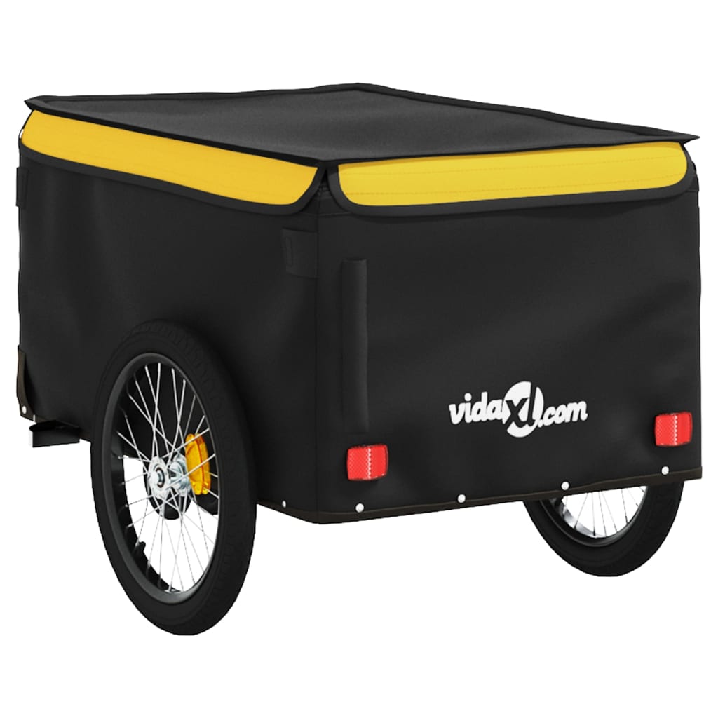 vidaXL Remorque de vélo noir et jaune 30 kg fer