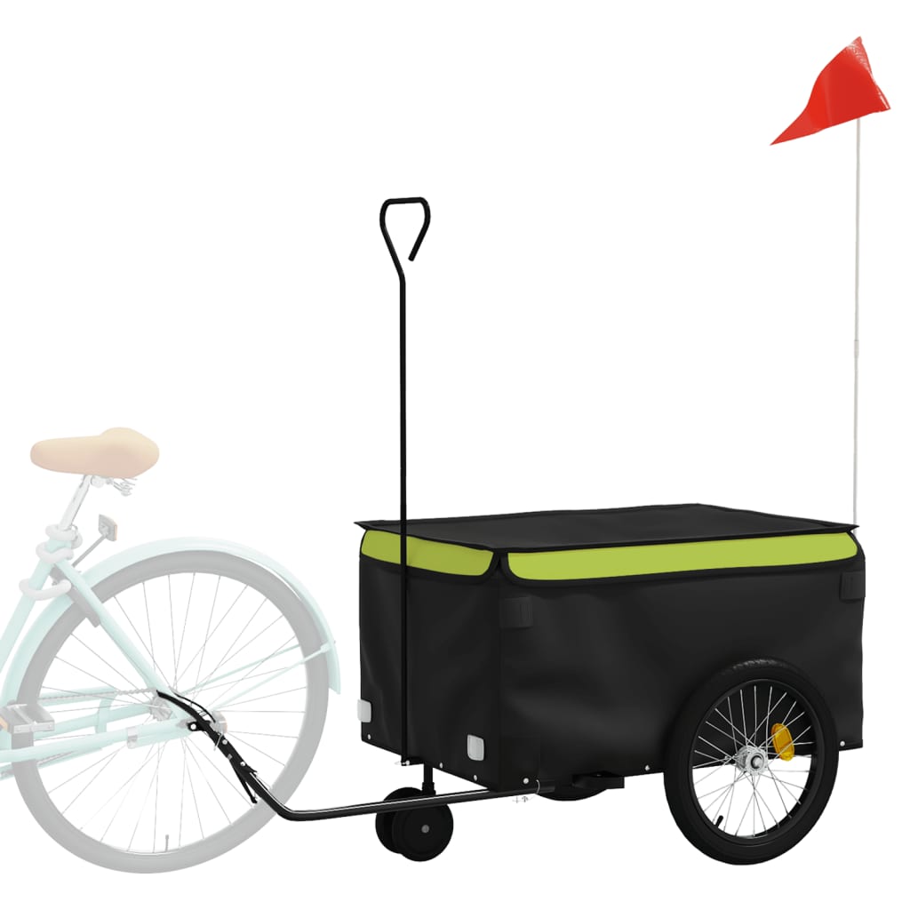 vidaXL Remorque de vélo noir et vert 30 kg fer