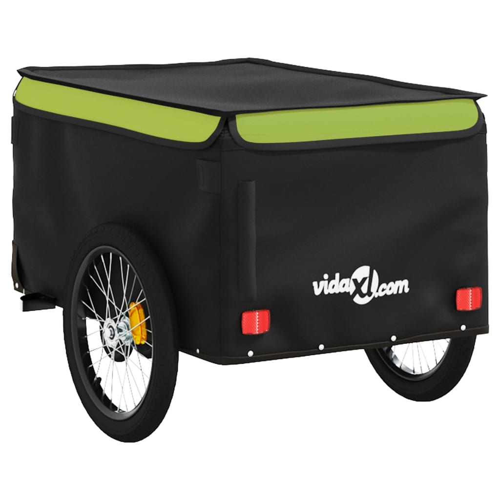 vidaXL Remorque de vélo noir et vert 30 kg fer
