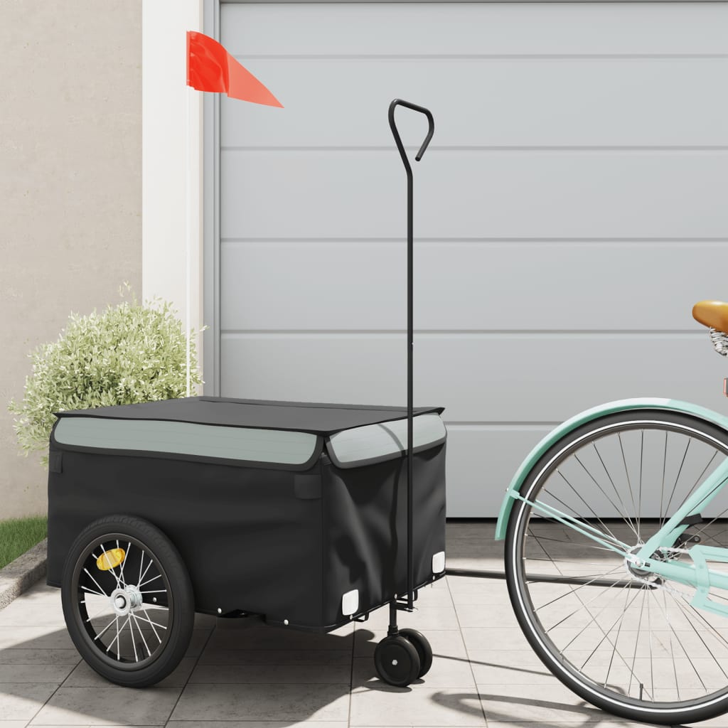 vidaXL Remorque de vélo noir et gris 45 kg fer