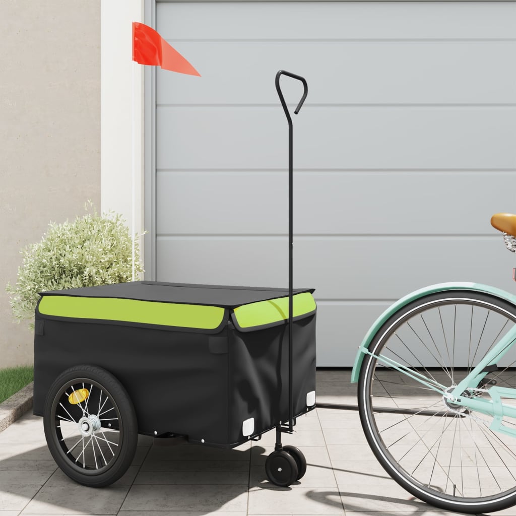 vidaXL Remorque de vélo noir et vert 45 kg fer
