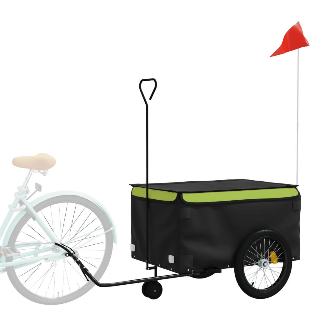 vidaXL Remorque de vélo noir et vert 45 kg fer