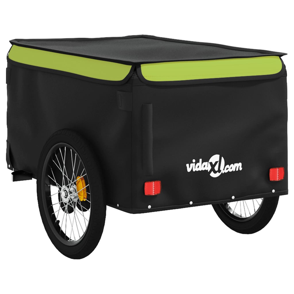 vidaXL Remorque de vélo noir et vert 45 kg fer