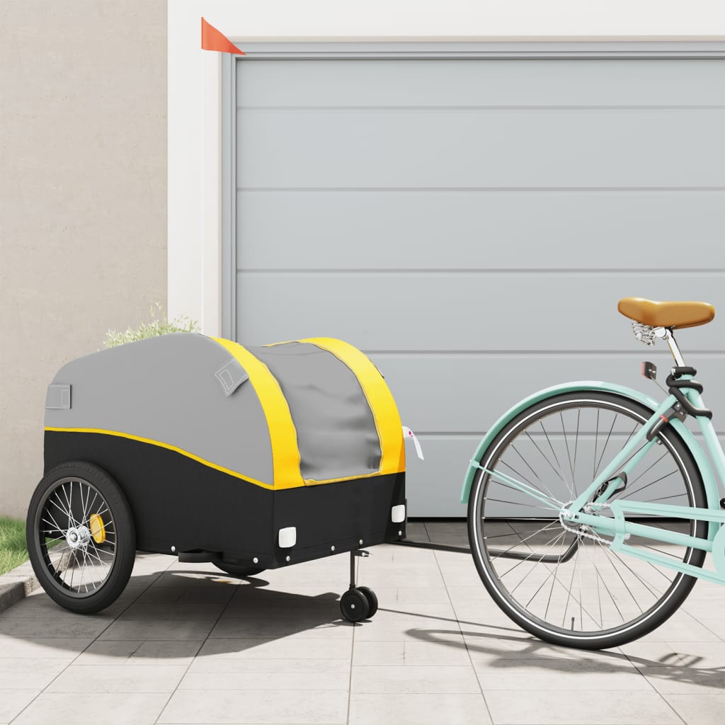 vidaXL Remorque de vélo noir et jaune 45 kg fer